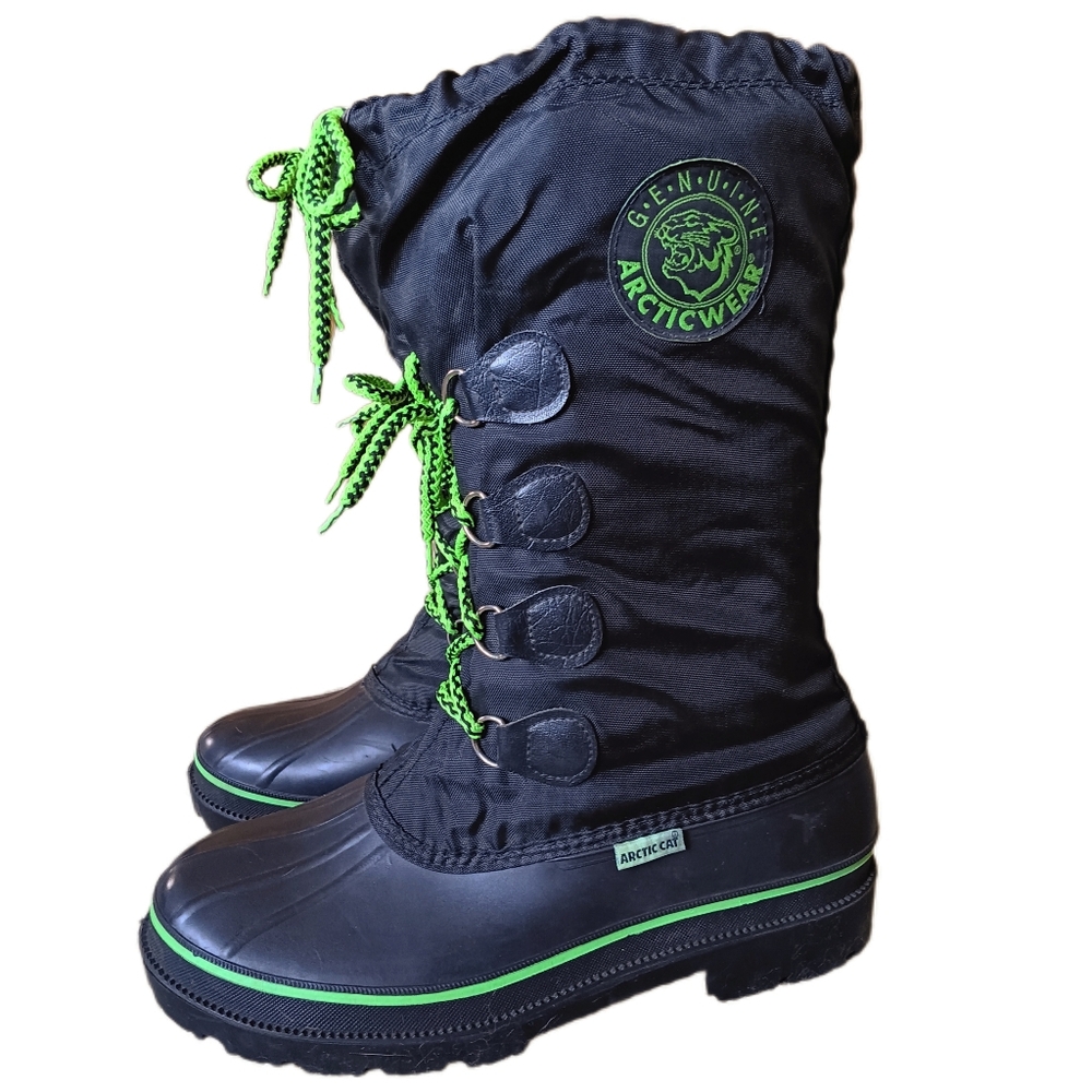 💚 Vintage Arctic Cat Winter Snowmobile Duck Boots Rubber Wool Lined Mens 9